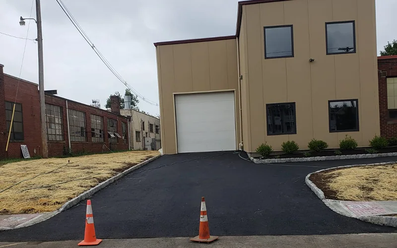 Asphalt access area outside a commercial building